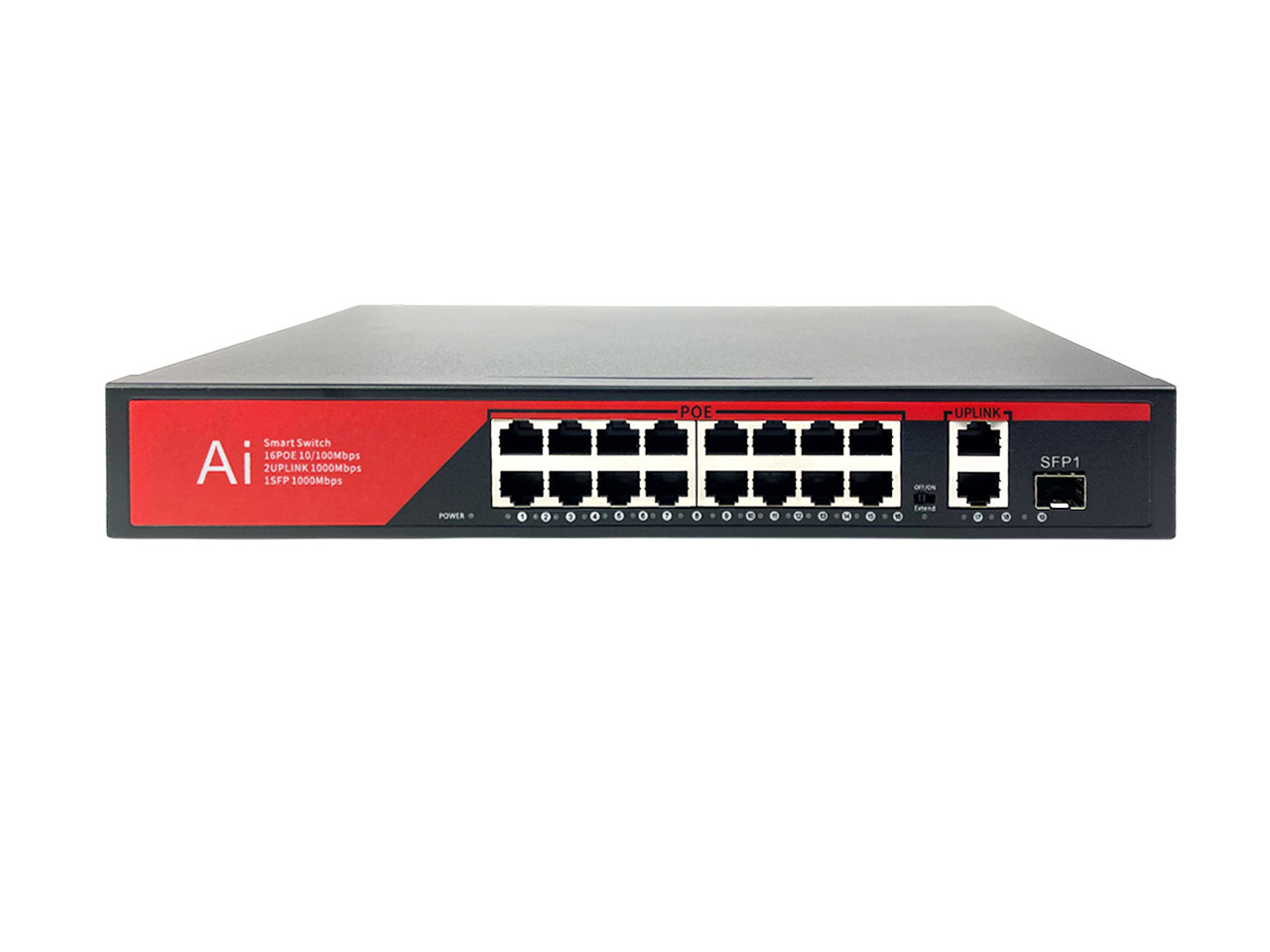 Коммутатор BZ-SW-UF-16P2T1S, 16 портов 100Мбит/с, 2 порта RJ45 1Гбит/с, 1 порт SFP 1Гбит/с, PoE