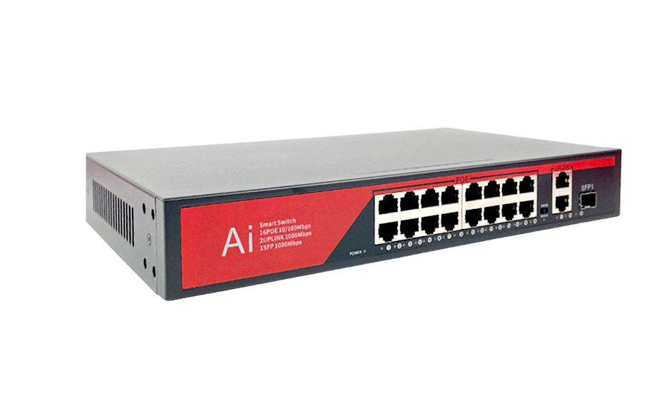 Коммутатор BZ-SW-UF-16P2T1S, 16 портов 100Мбит/с, 2 порта RJ45 1Гбит/с, 1 порт SFP 1Гбит/с, PoE