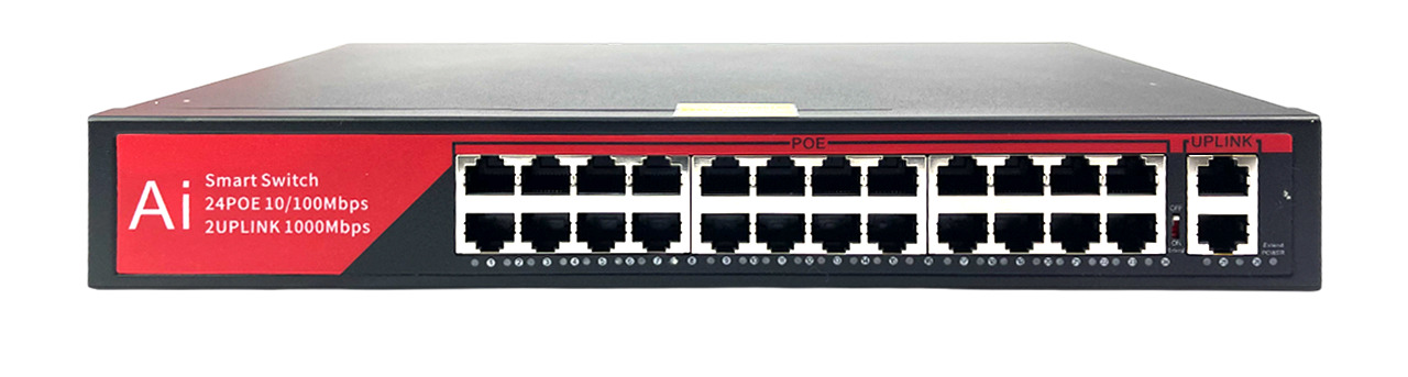 Коммутатор BZ-SW-UF-24P2TNS, 24 порта 100Мбит/с, 2 порта RJ45 1Гбит/с, PoE