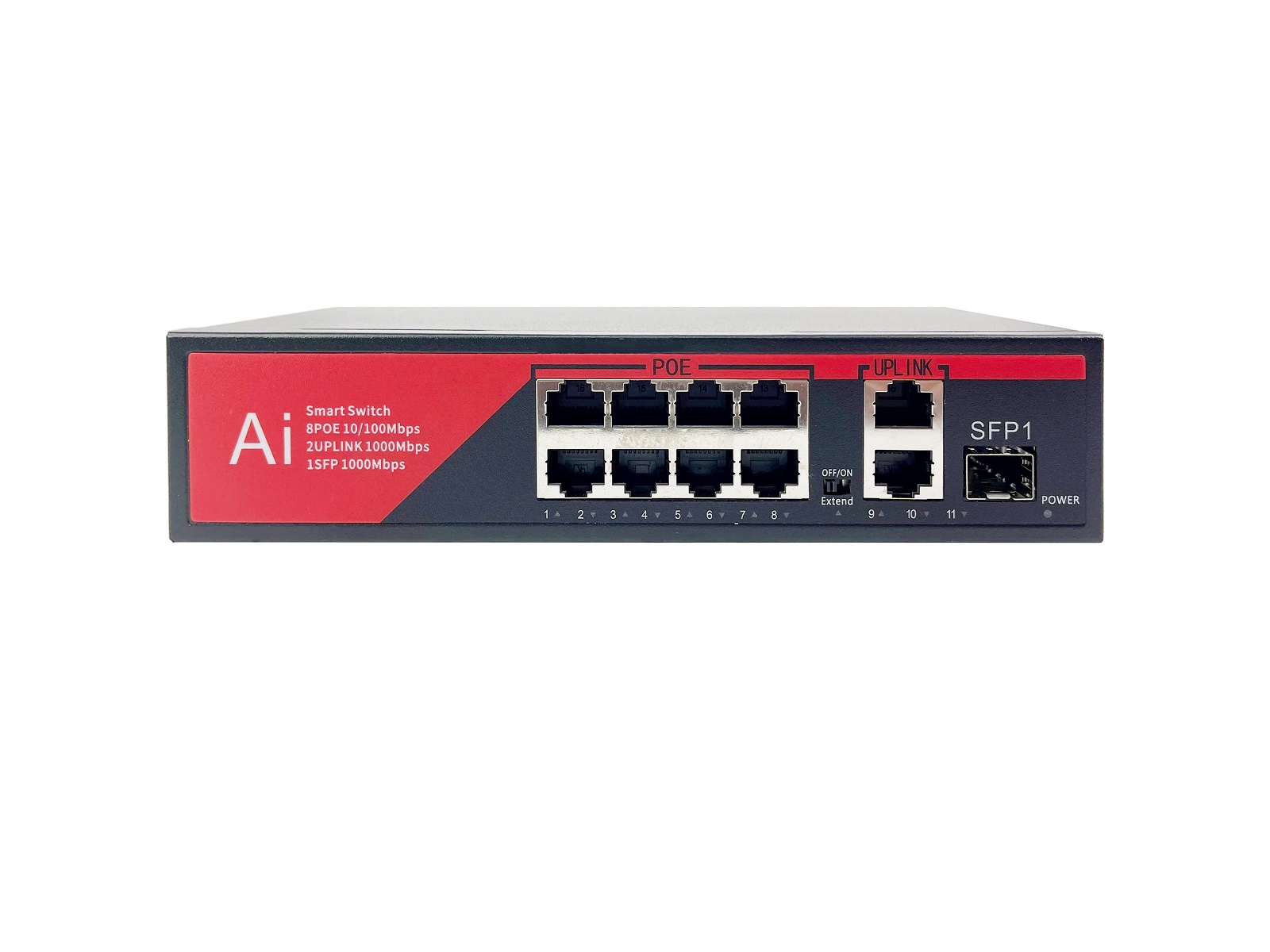 Коммутатор BZ-SW-UF-8P2T1S, 8 портов 100Мбит/с, 2 порта RJ45 1Гбит/с, 1 порт SFP 1Гбит/с, PoE