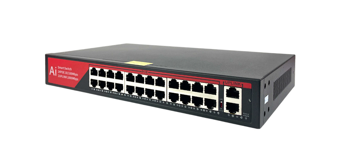 Коммутатор BZ-SW-UF-24P2TNS, 24 порта 100Мбит/с, 2 порта RJ45 1Гбит/с, PoE