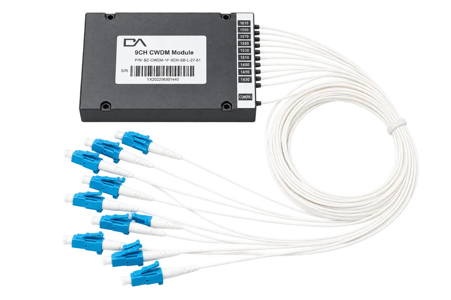 Мультиплексор/демультиплексор CWDM, одноволоконный, 9 каналов 1270-1610 нм, в ABS корпусе